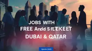 Jobs with free visa and free ticket in Dubai & Qatar (2025) — GCC jobs with city skyline and professionals.